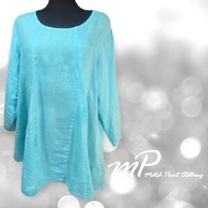 Match Point USA Linen Lagenlook Oversized Beach Tunic Top HLT376 Aqua L